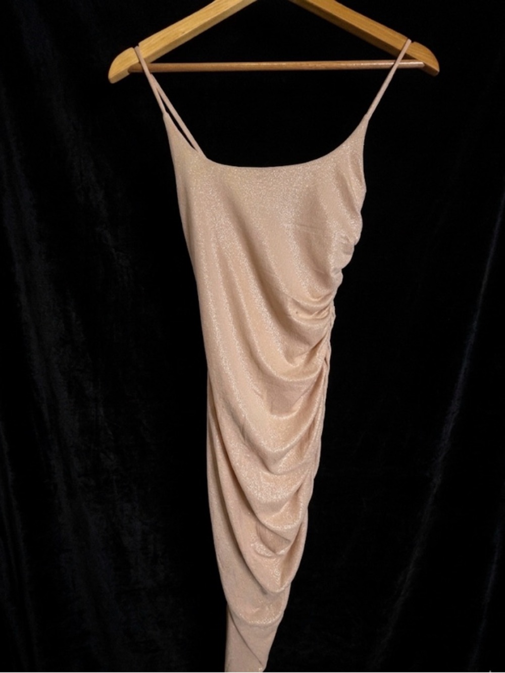 Shimmery Nude Ruched Slip Dress